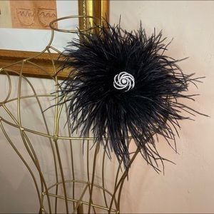 Handmade Bespoke Ostrich Feather Brooch Pin with Sparkling Crystal Embellishment